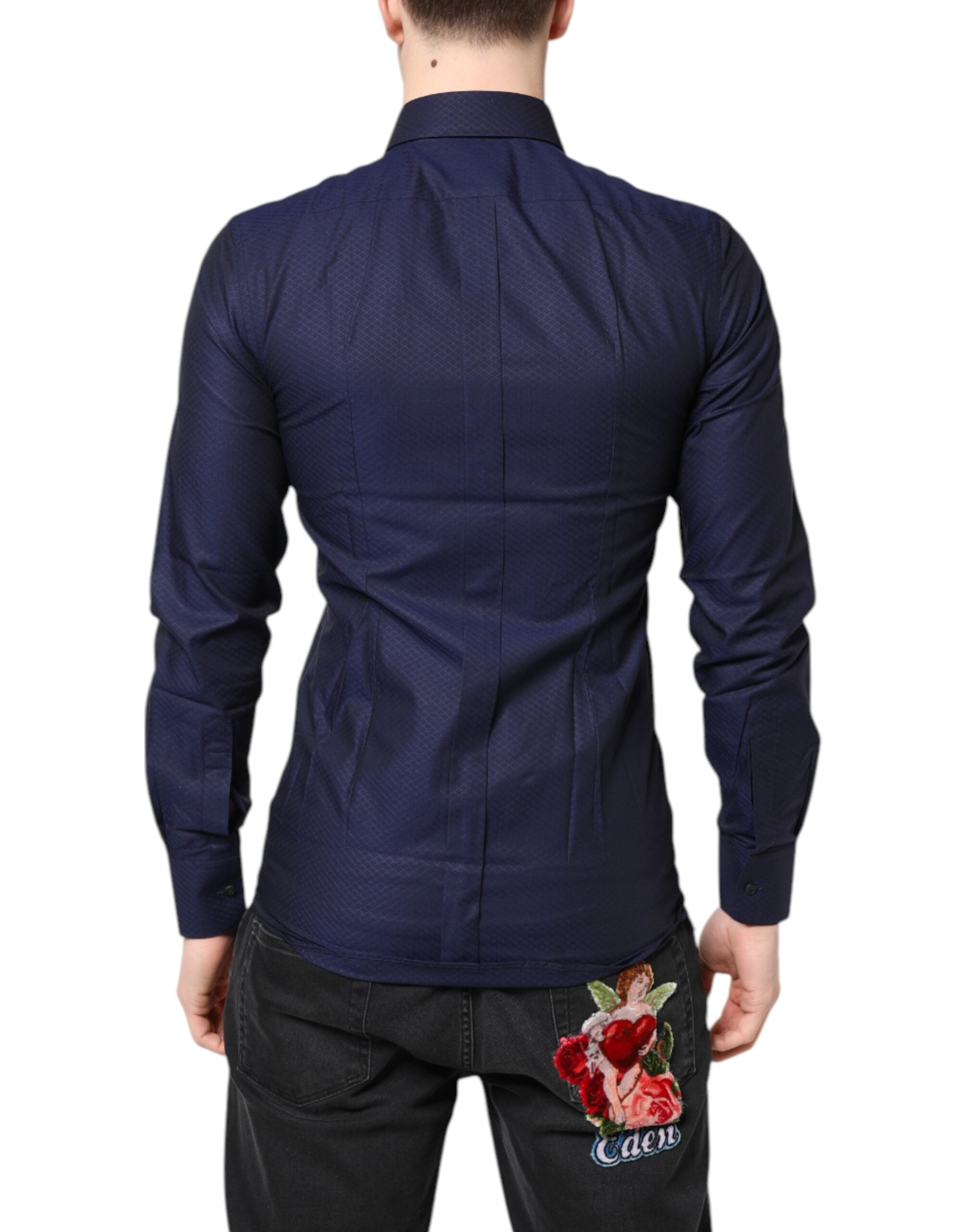 Dolce & Gabbana Blue GOLD Cotton Long Sleeve Men Dress Shirt